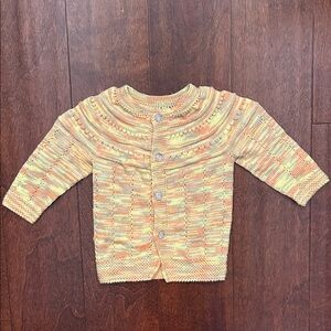 Pastel Orange, Yellow and Tan Mixed Knit Kids Sweater, Retro Buttons, Size 12M